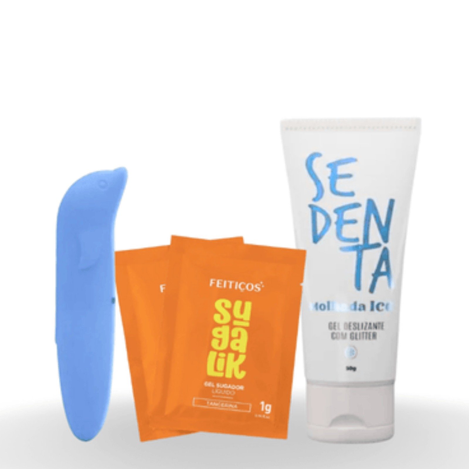 Kit Vibrador Aveludado Golfinho, Gel Funcional Sedenta Ice E Sache Sugador Liquido Sugalik10